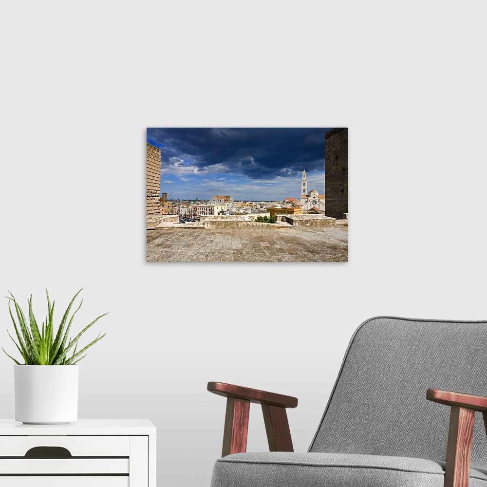A modern room featuring Italy, Italia, Apulia, Puglia, Bari, View from the Castle towards the Cathedral and San Nicola Ba...