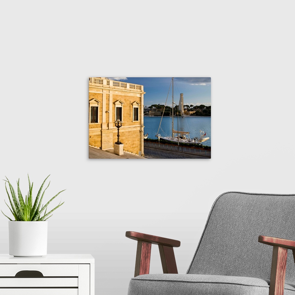 A modern room featuring Italy, Apulia, Mediterranean sea, Adriatic Coast, Brindisi, View of Sailor Monument from the Roma...