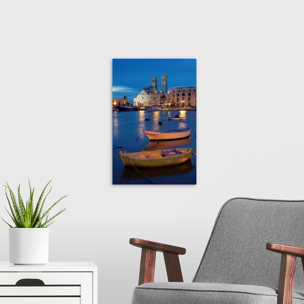A modern room featuring Italy, Apulia, Mediterranean area, Bari district, Murge, Molfetta, Harbor and Cathedral