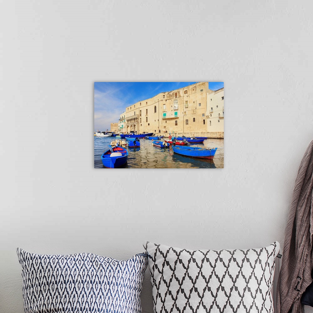 A bohemian room featuring Italy, Apulia, Monopoli, Fishing boats along the harbor.