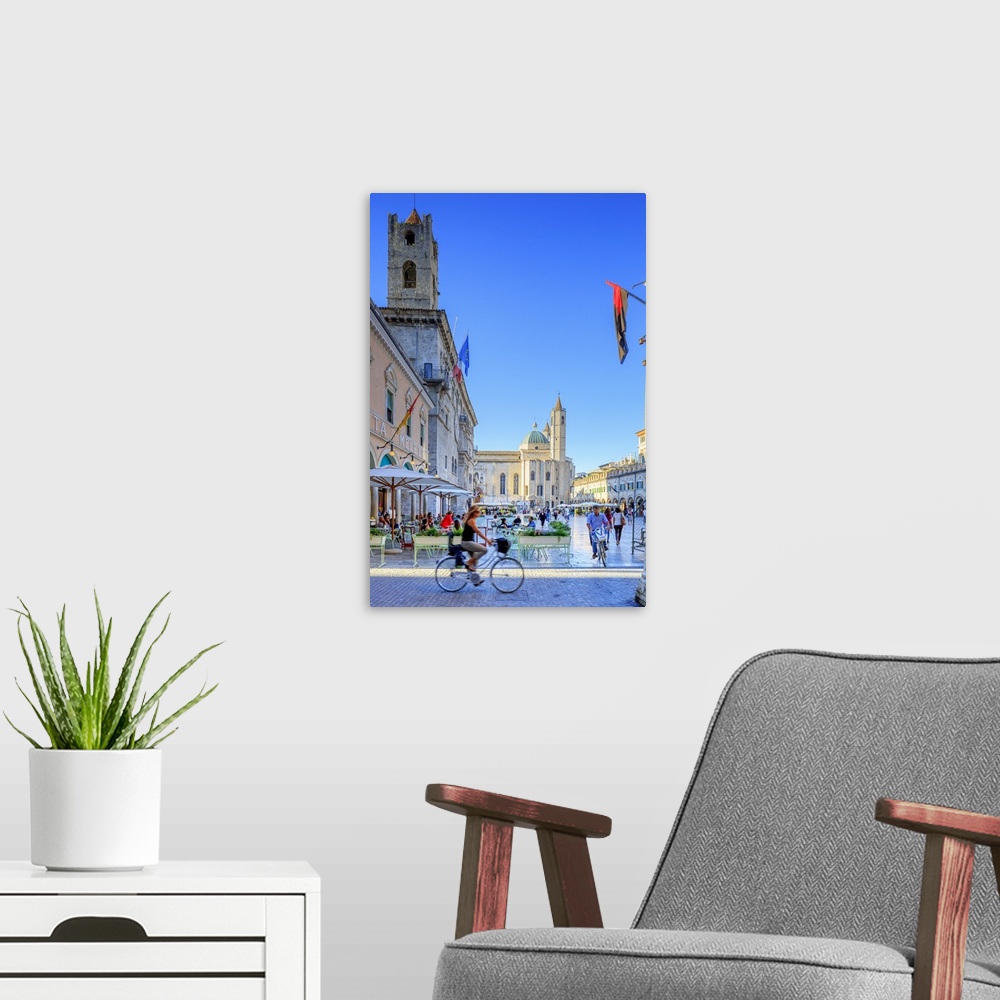 A modern room featuring Italy, Marches, Ascoli Piceno district, Ascoli Piceno, Piazza del Popolo (People's Square).