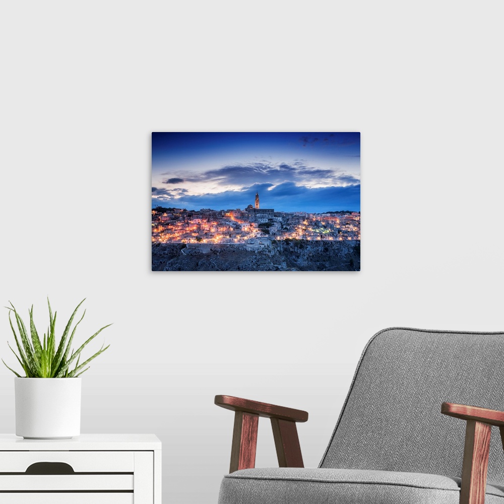 A modern room featuring Italy, Basilicata, Matera, European Capital of Culture 2019, Sassi and the Cathedral , view from ...