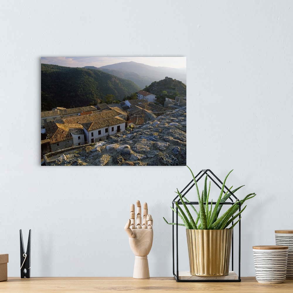 A bohemian room featuring Italy, Calabria, Ionian Coast, Squillace, View of the village from the Castle