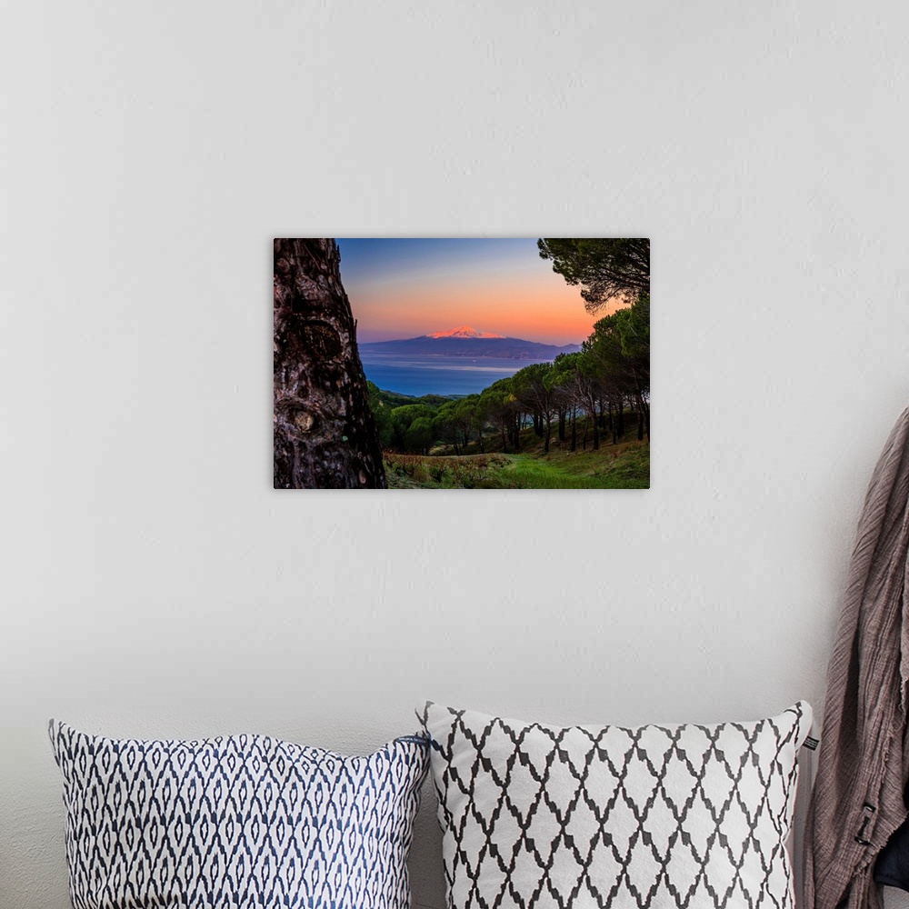 A bohemian room featuring Italy, Calabria, Motta San Giovanni, View of Mount Etna.