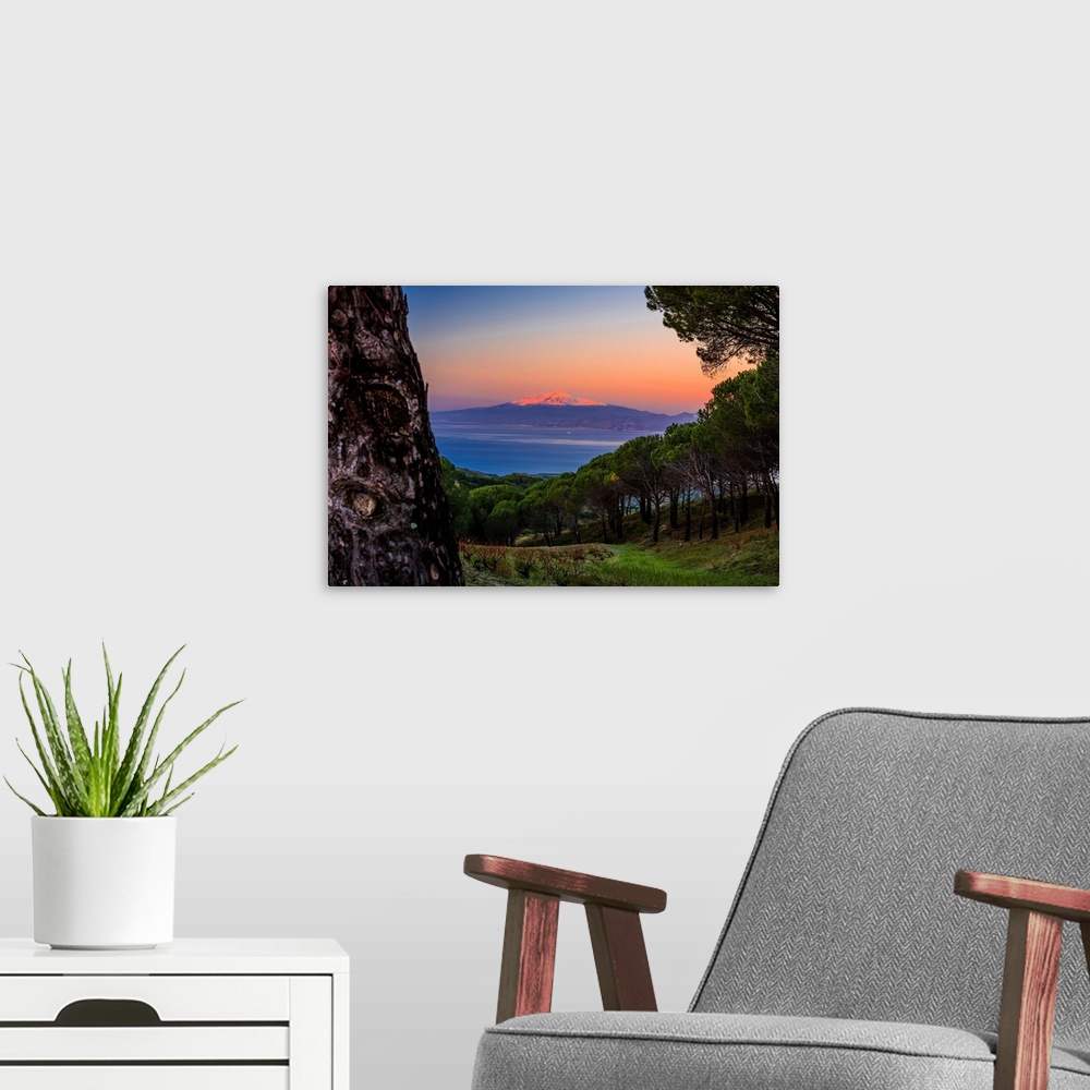 A modern room featuring Italy, Calabria, Motta San Giovanni, View of Mount Etna.