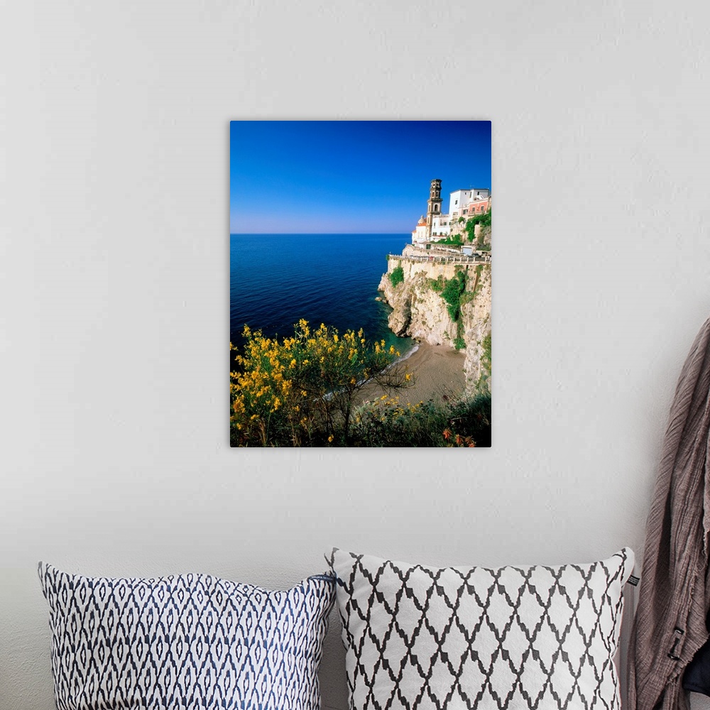 A bohemian room featuring Italy, Campania, Amalfi coast, Atrani, view to town and coast