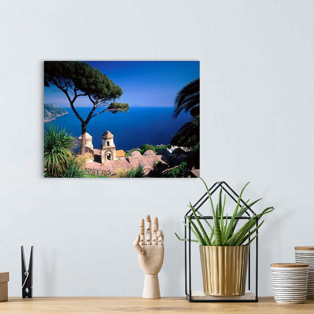 A bohemian room featuring Italy, Campania, Amalfi Coast, Ravello, view of Villa Rufolo and sea