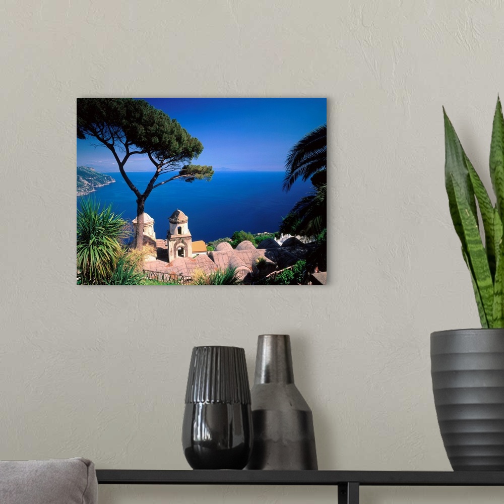 A modern room featuring Italy, Campania, Amalfi Coast, Ravello, view of Villa Rufolo and sea