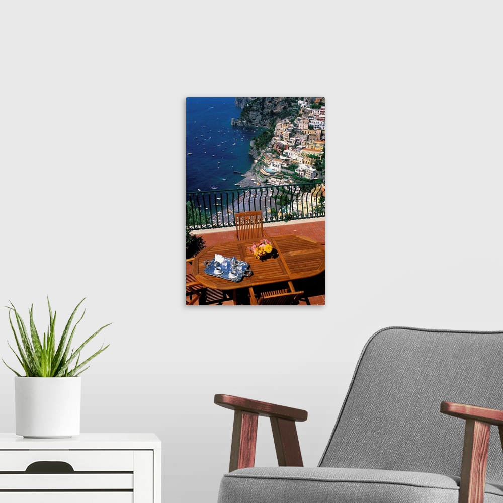 A modern room featuring Italy, Campania, Amalfi coast, view of Positano