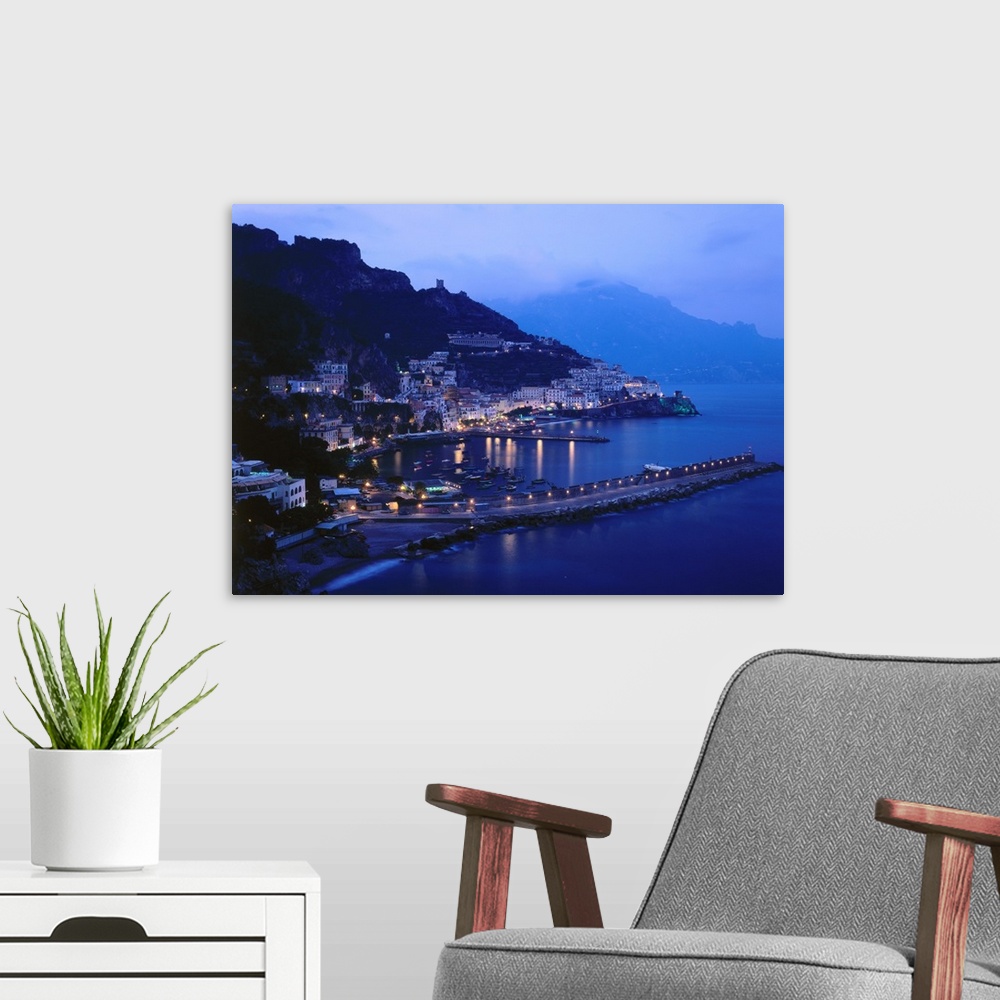 A modern room featuring Italy, Campania, Amalfi Coast view over town and harbor