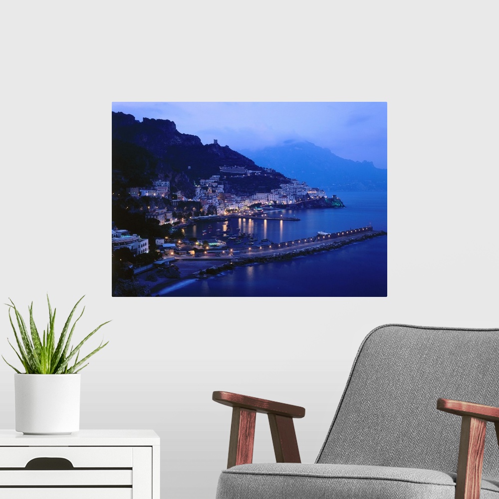 A modern room featuring Italy, Campania, Amalfi Coast view over town and harbor
