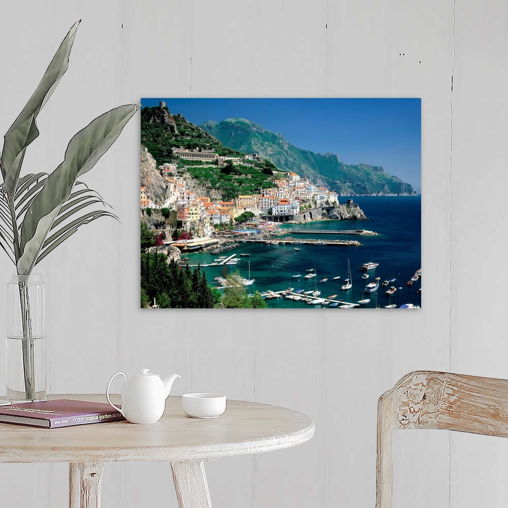 A farmhouse room featuring Italy, Campania, Amalfi Coast view over town and harbor