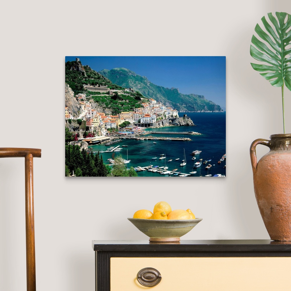 A traditional room featuring Italy, Campania, Amalfi Coast view over town and harbor