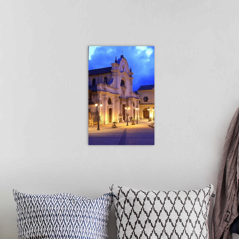 A bohemian room featuring Italy, Campania, Avellino district, Irpinia, Solofra, San Michele Sanctuary at night