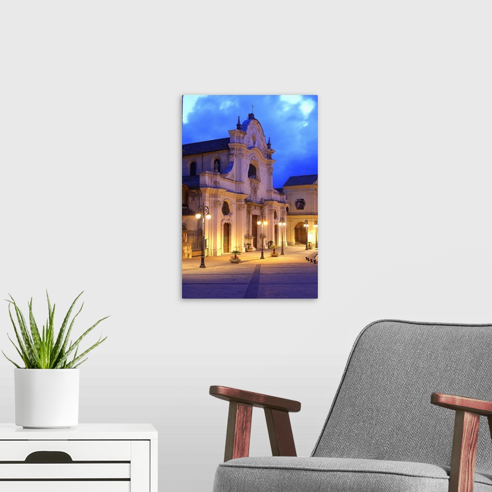 A modern room featuring Italy, Campania, Avellino district, Irpinia, Solofra, San Michele Sanctuary at night