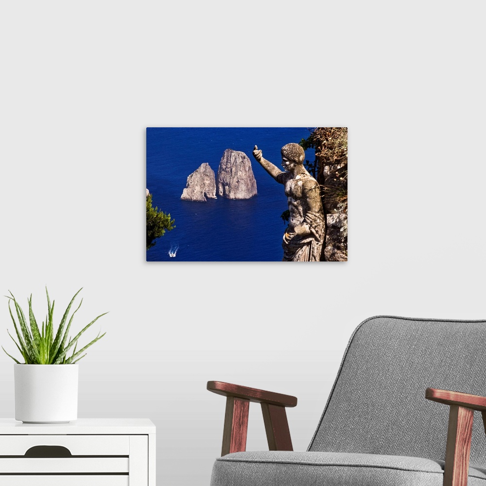 A modern room featuring Italy, Campania, Capri, the statue of Emperor Augustus and the Faraglioni