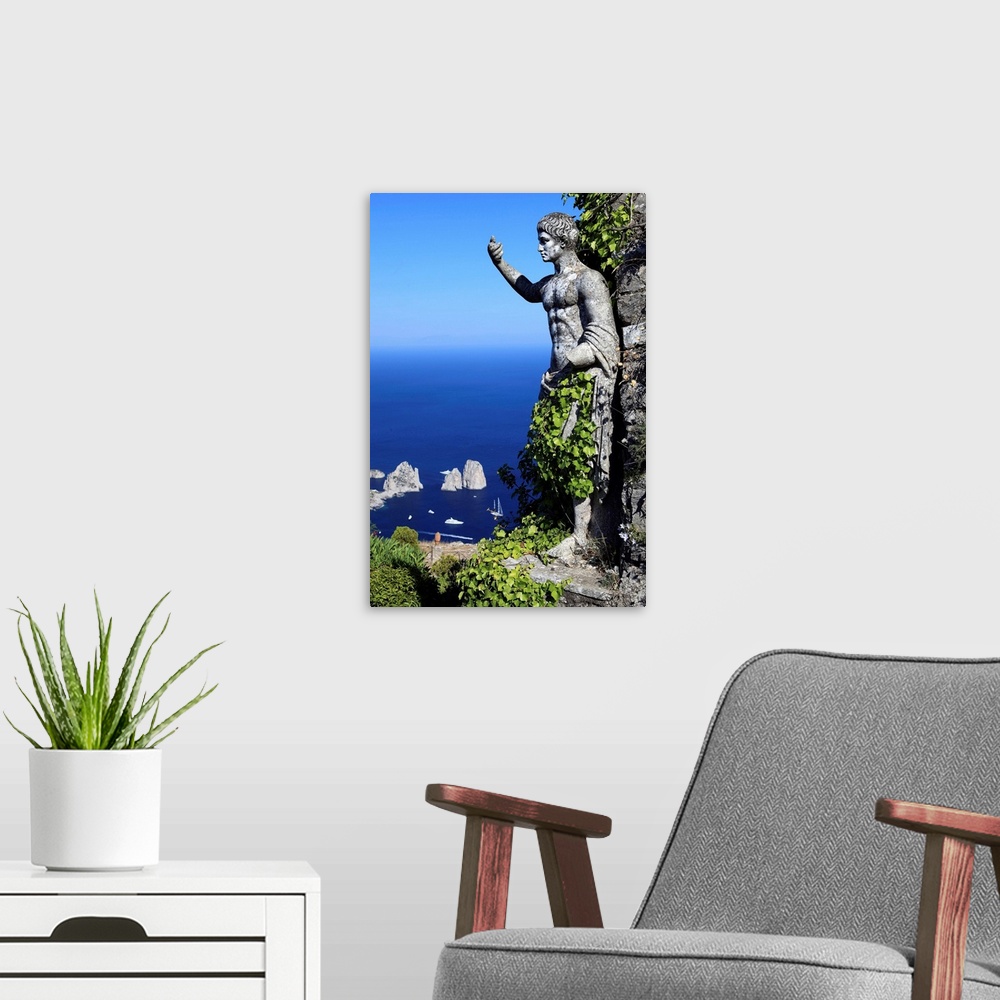A modern room featuring Italy, Campania, Capri, View from Solaro mountain towards the Faraglioni