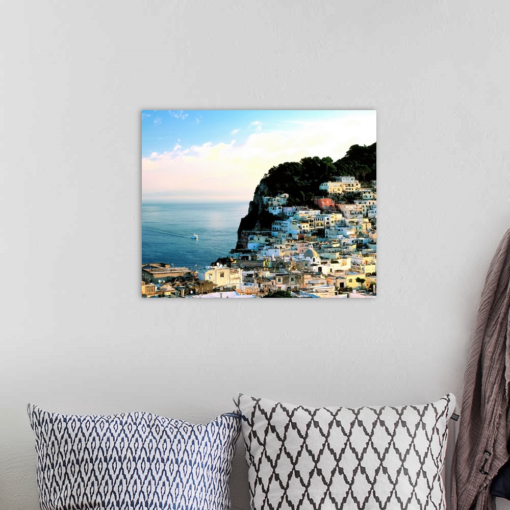 A bohemian room featuring Italy, Campania, Capri, view on town, Gulf of Naples and Mount Vesuvius