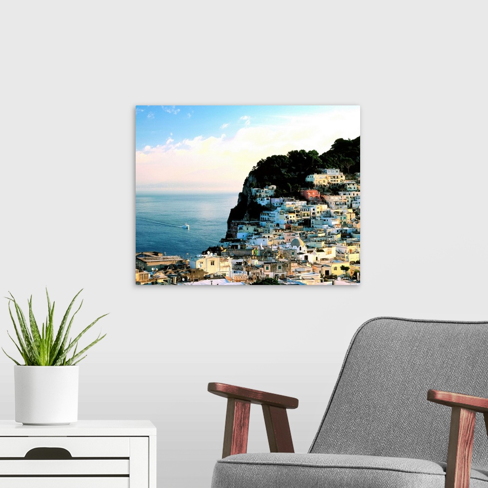 A modern room featuring Italy, Campania, Capri, view on town, Gulf of Naples and Mount Vesuvius