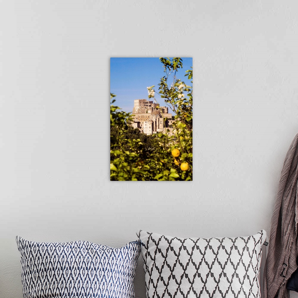 A bohemian room featuring Italy, Campania, Ischia Island, Ischia Ponte, Aragonese Castle with lemon tree