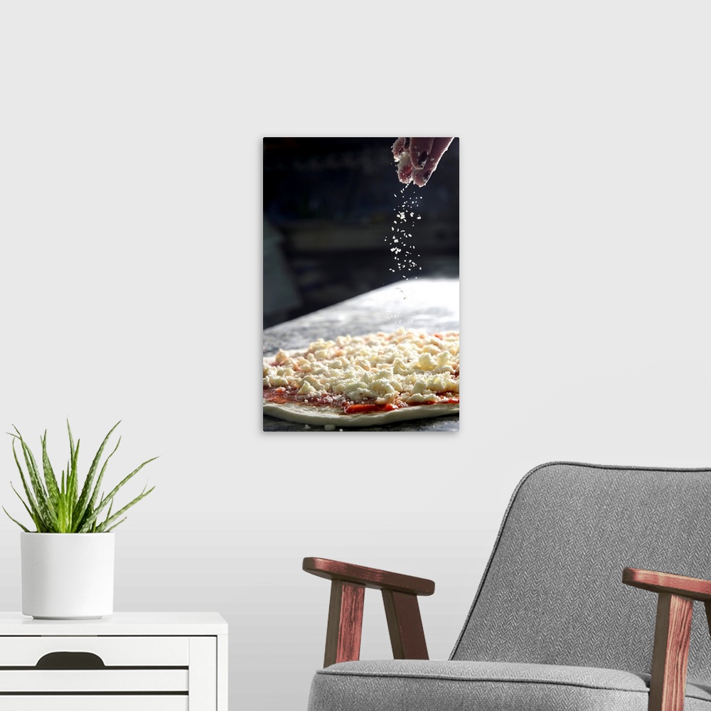 A modern room featuring Italy, Campania, Naples, Maria Cacialli making a pizza margherita