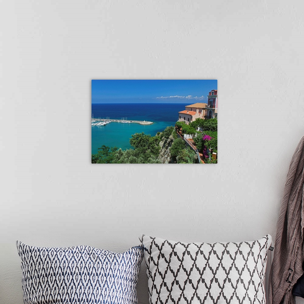 A bohemian room featuring Italy, Campania, Salerno district, Cilento, Agropoli, View of the port and the city