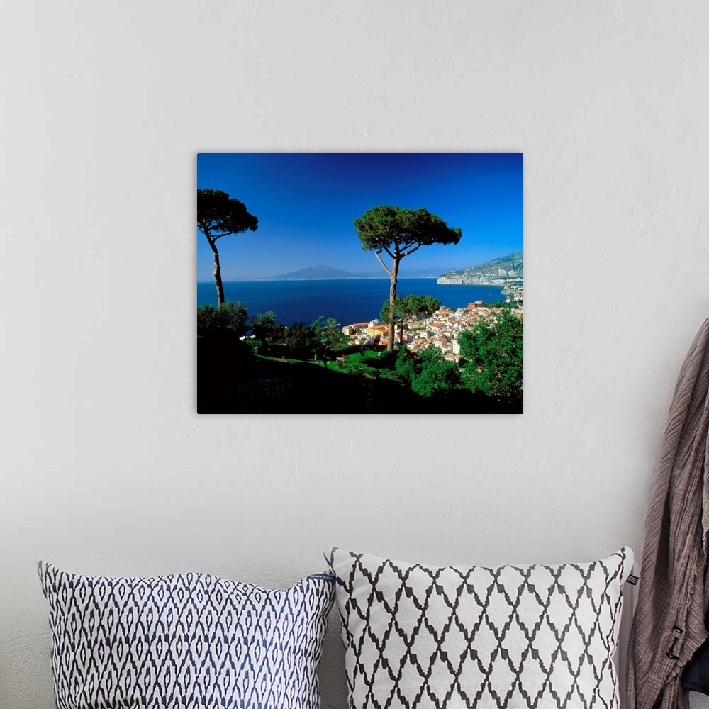 A bohemian room featuring Italy, Campania, Sorrento, Gulf of Naples, town and Mount Vesuvius