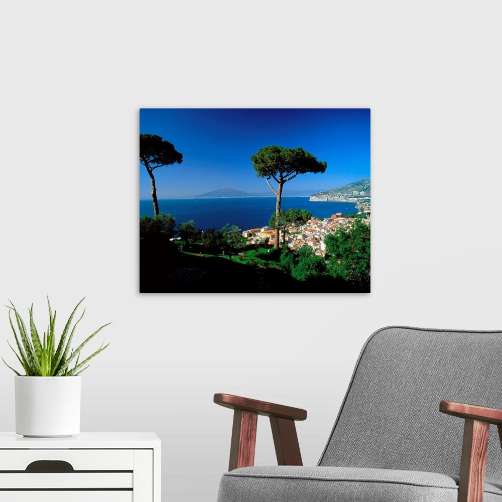 A modern room featuring Italy, Campania, Sorrento, Gulf of Naples, town and Mount Vesuvius