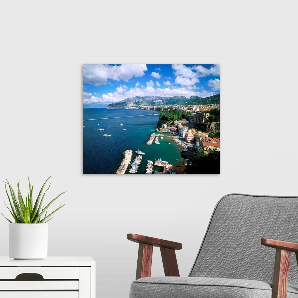 A modern room featuring Italy, Campania, Sorrento, view of the town and Gulf of Naples