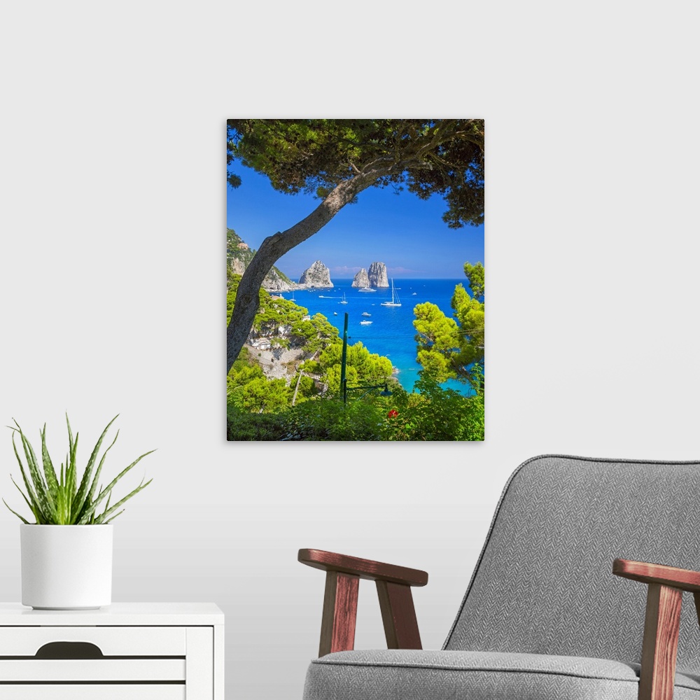 A modern room featuring Italy, Campania, Mediterranean sea, Tyrrhenian sea, Tyrrhenian coast, Napoli district, Capri, Mar...