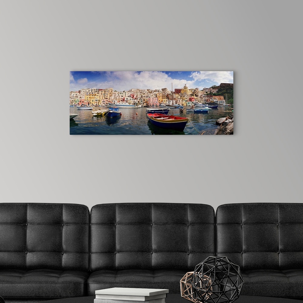A modern room featuring Italy, Campania, Tyrrhenian coast, Napoli district, Procida, La Corricella, harbour