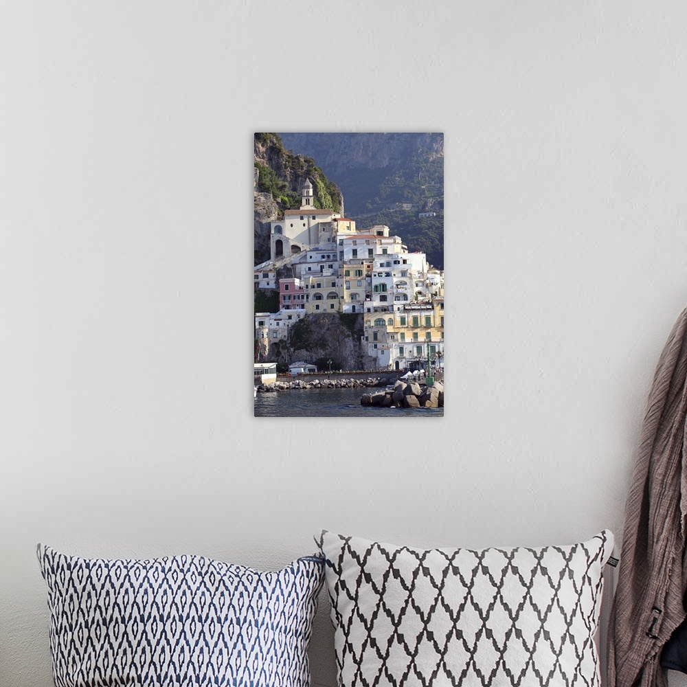 A bohemian room featuring Italy, Campania, Tyrrhenian coast, Peninsula of Sorrento, Amalfi, View of the town