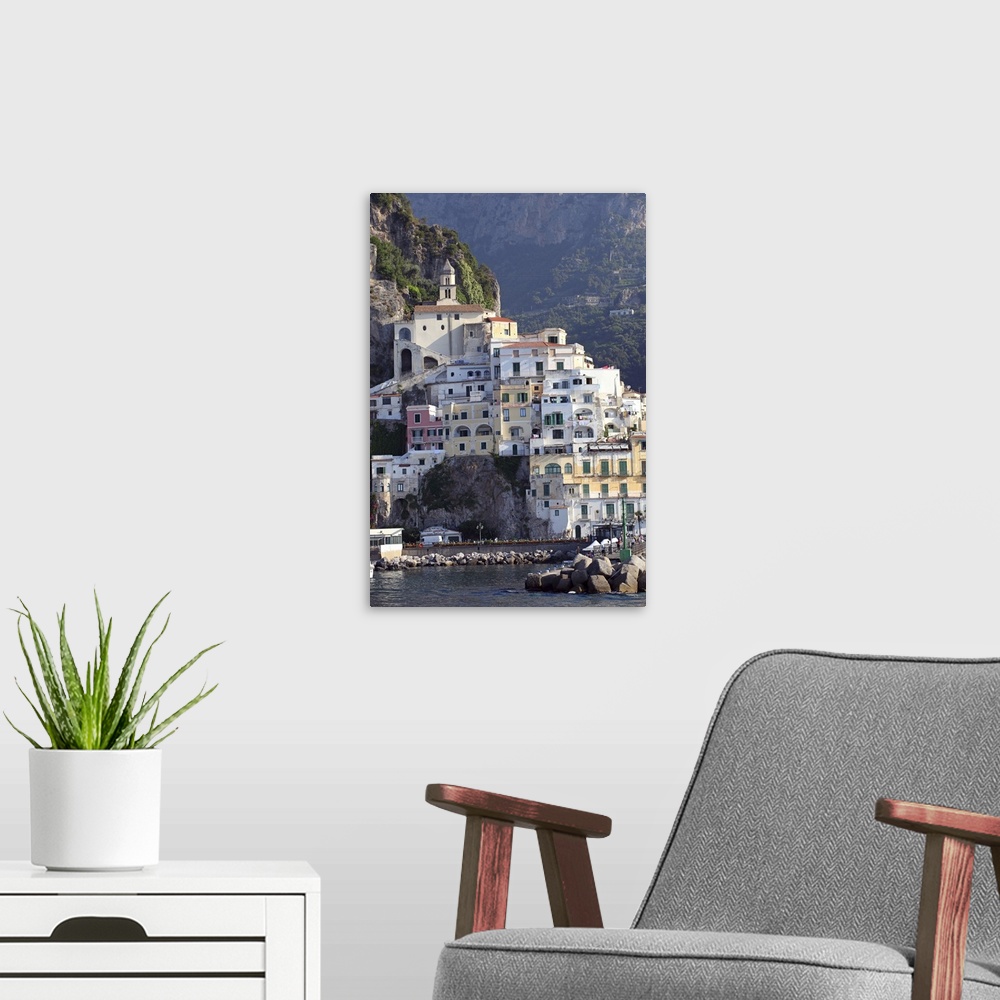 A modern room featuring Italy, Campania, Tyrrhenian coast, Peninsula of Sorrento, Amalfi, View of the town