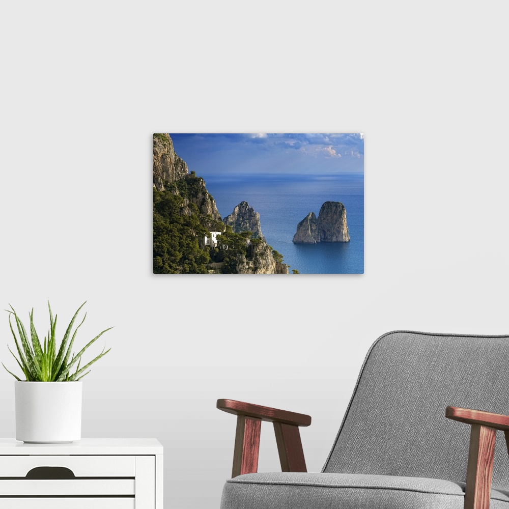 A modern room featuring Italy, Campania, Mediterranean sea, Tyrrhenian sea, Napoli district, Capri, Faraglioni, famous ro...