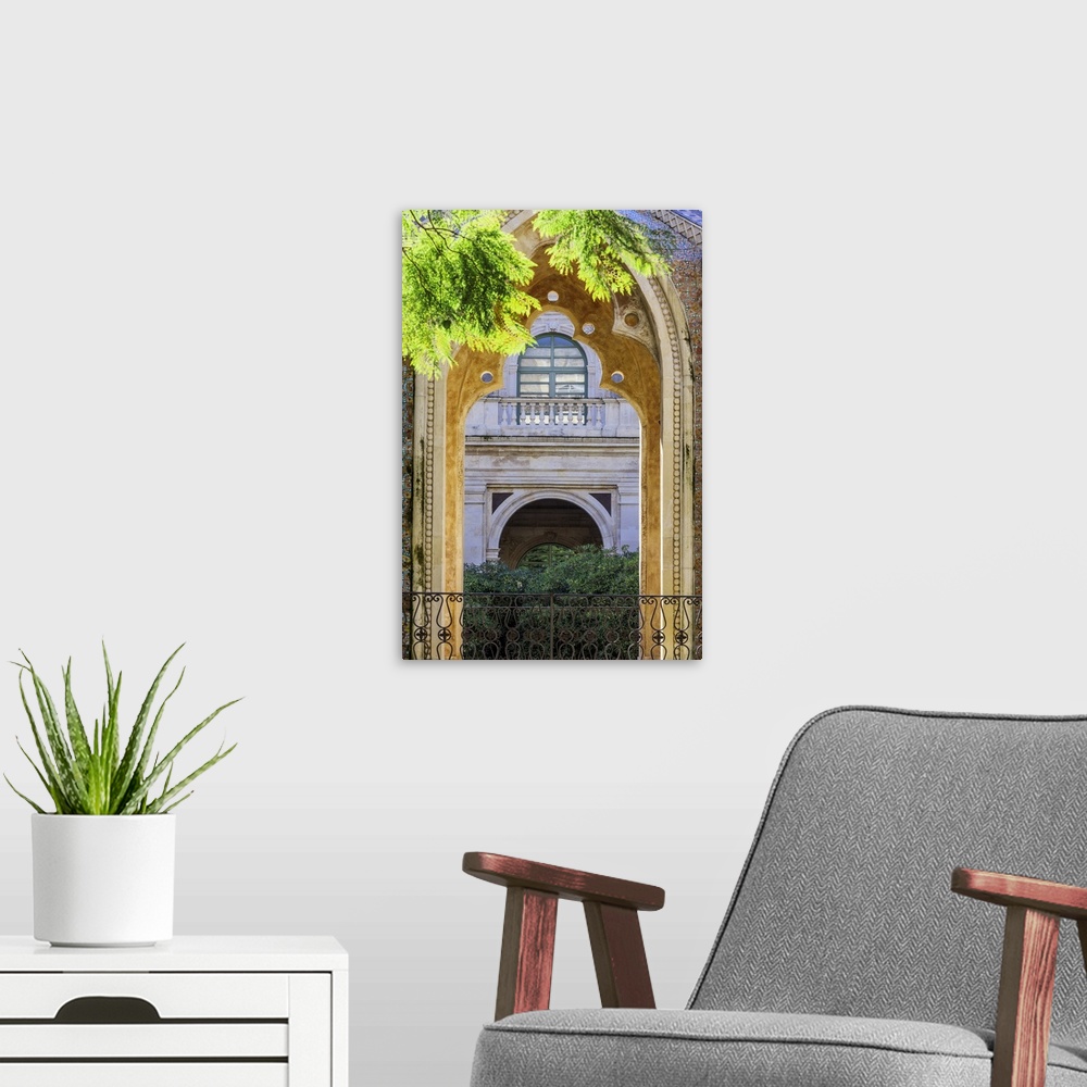 A modern room featuring Italy, Sicily, Catania district, Catania, Eastern cloister of the Benedictine Monastery.