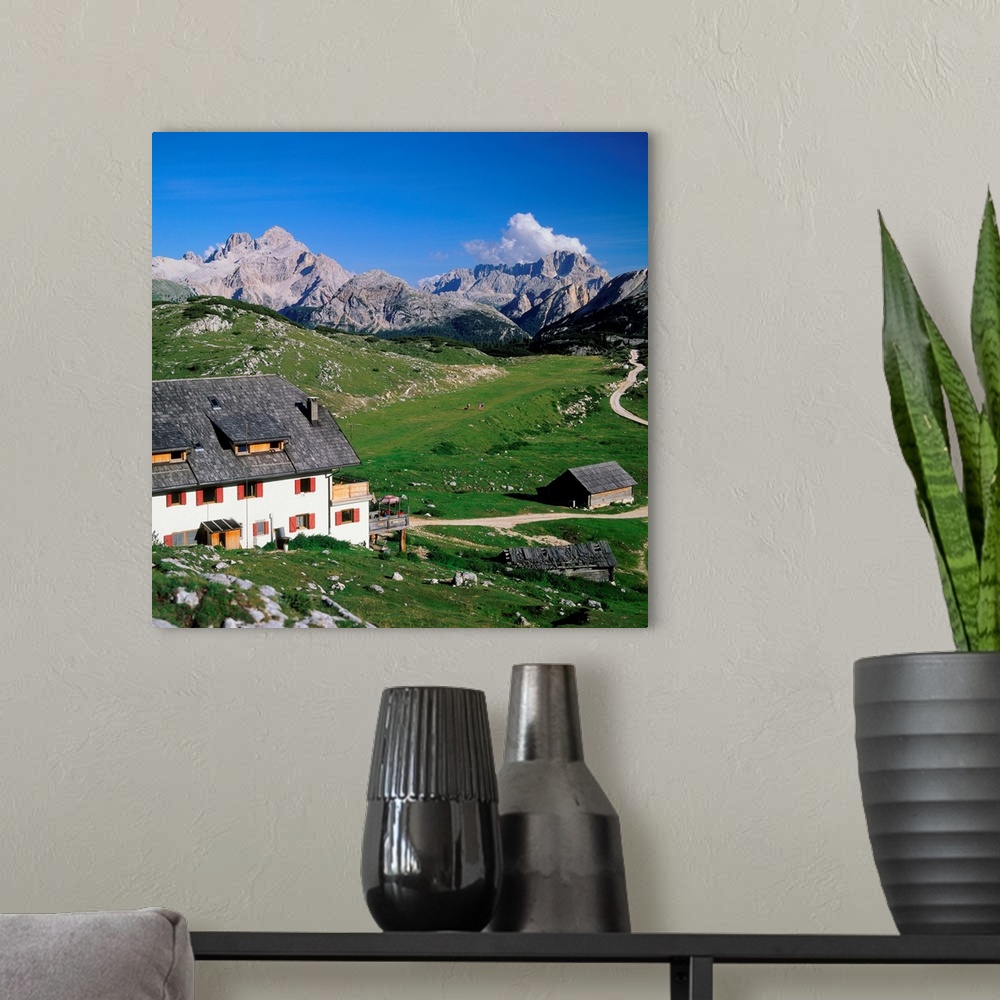 A modern room featuring Italy, Dolomites, Fanes Sennes Braies Natural Park, Sennes refuge towards Croda Rossa
