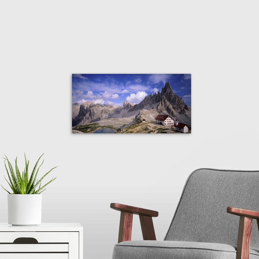 A modern room featuring Italy, Dolomites, Locatelli refuge towards Laghi dei Piani, Monte Paterno