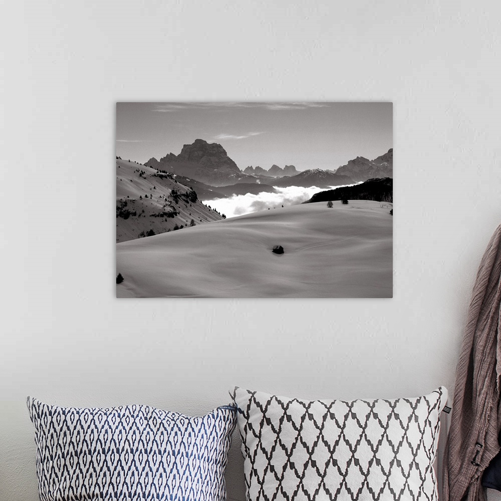 A bohemian room featuring Italy, Dolomites, Mount Pelmo, view from Passo Campolongo