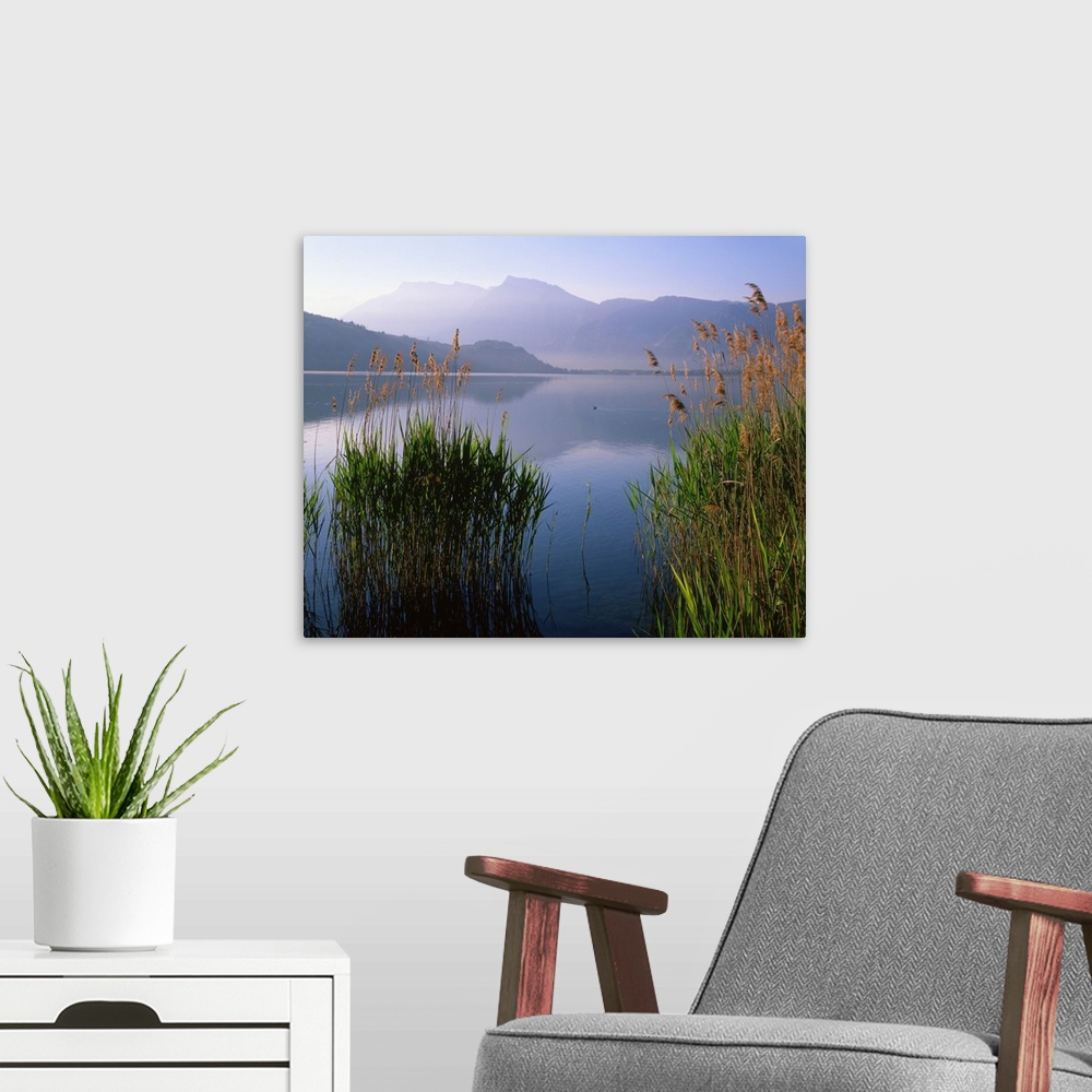 A modern room featuring Italy.Trentino.Valsugana.Caldonazzo - View of the Caldonazzo lake - Early in the morning.