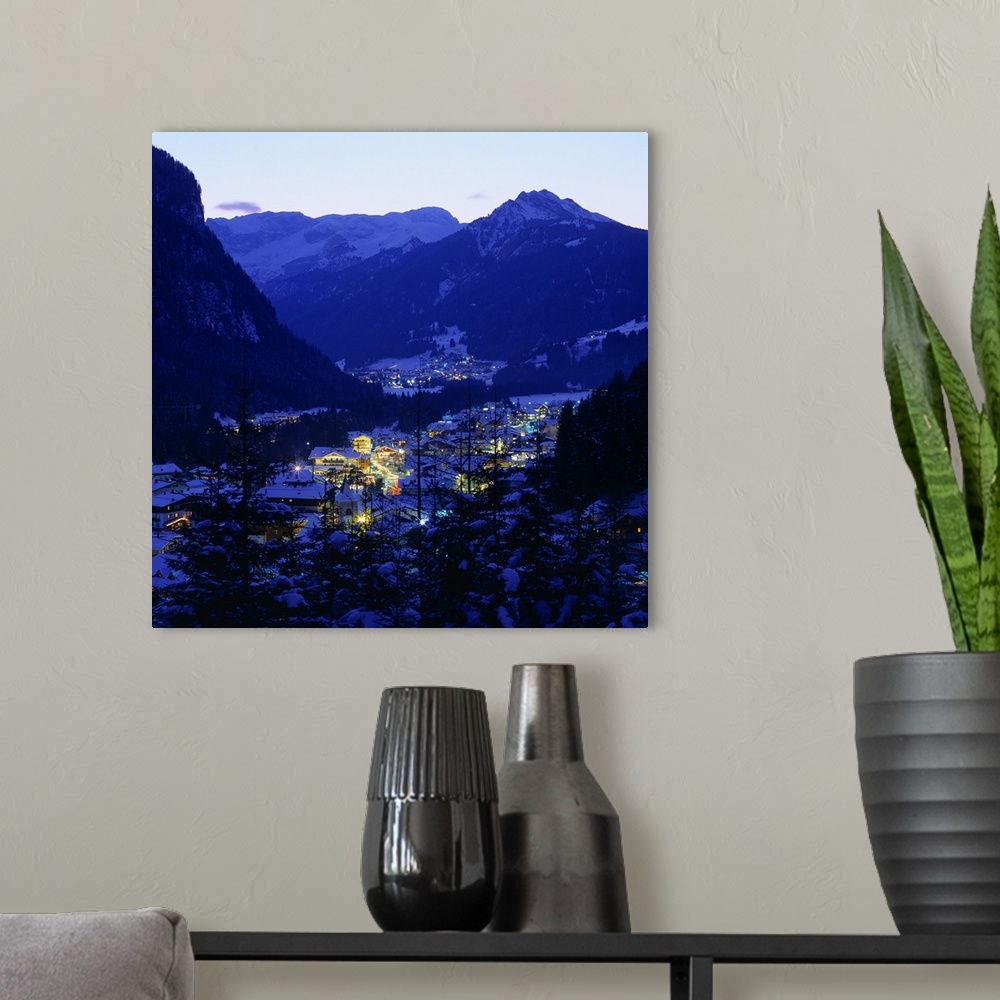 A modern room featuring Italy, Dolomites, Trento, view of Canazei town towards Catinaccio
