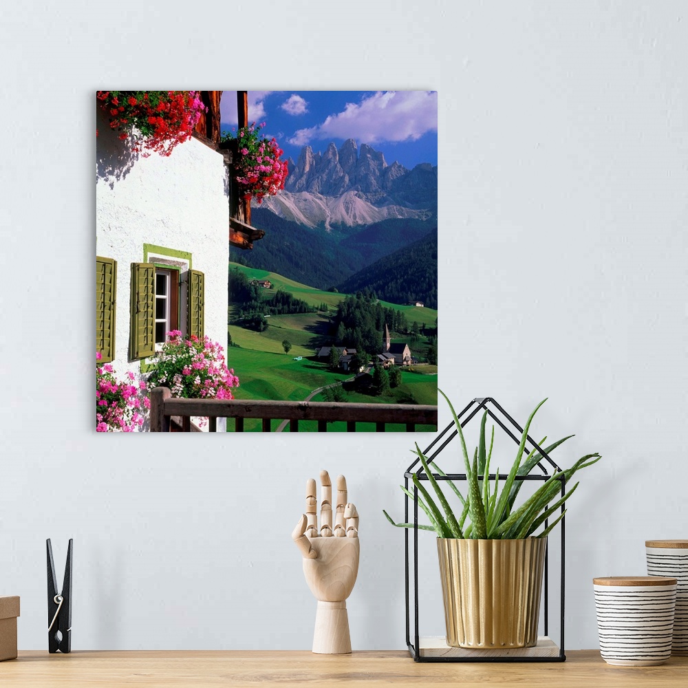 A bohemian room featuring Italy, Dolomites, Val di Funes, view towards the Odle Range (Geisler Gruppe)