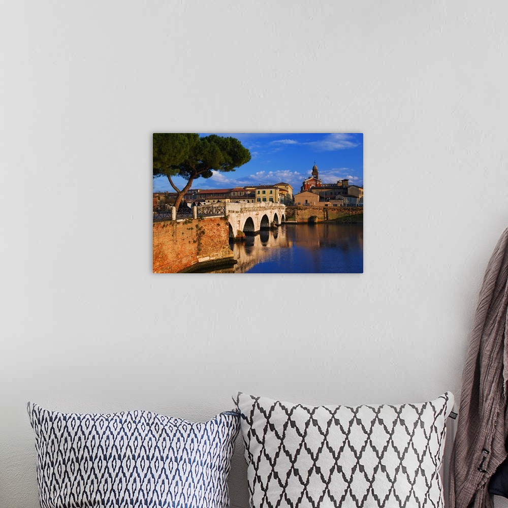A bohemian room featuring Italy, Emilia-Romagna, Adriatic Riviera, Rimini, Tiberio Bridge on Marecchia River