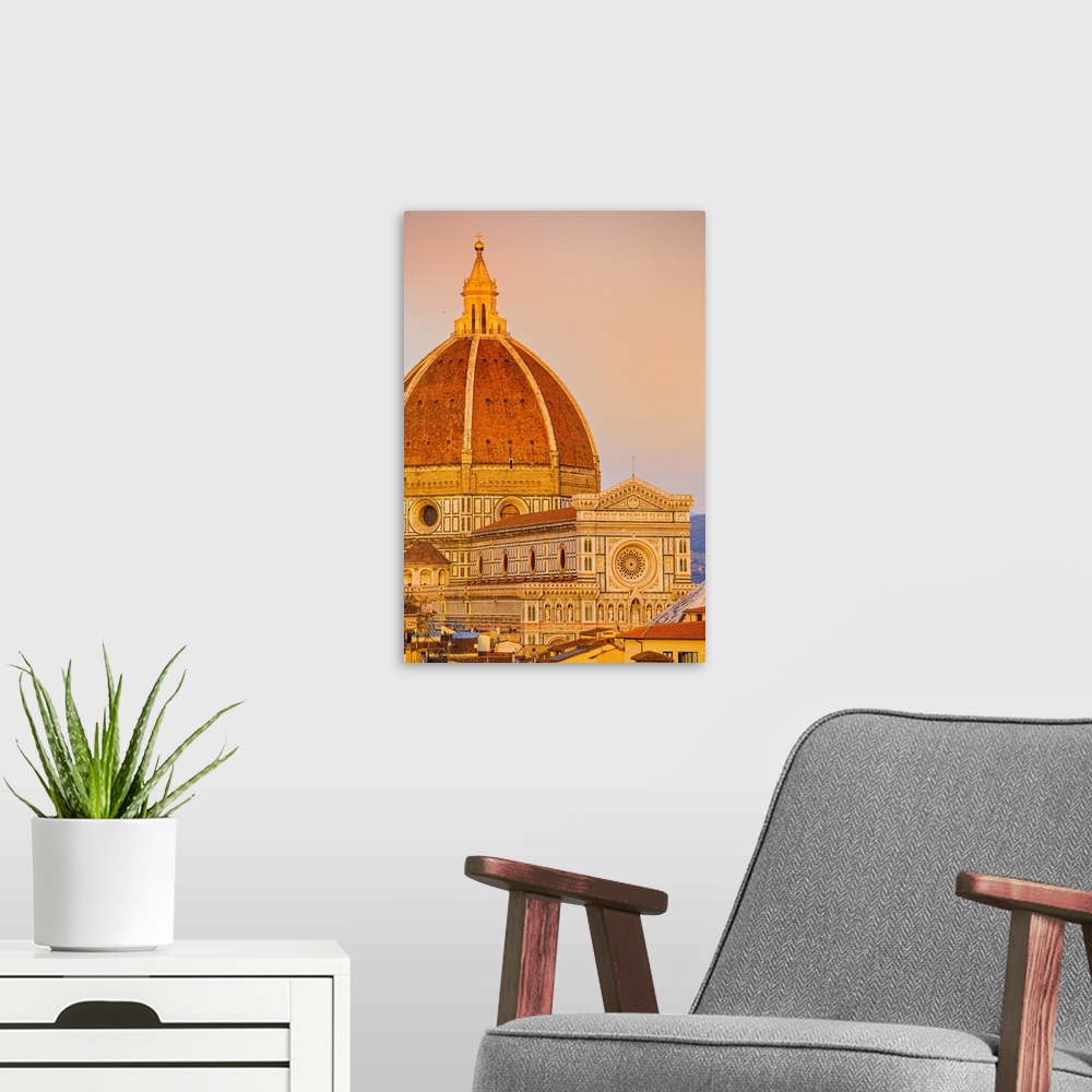 A modern room featuring Italy, Tuscany, Firenze district, Florence, Duomo Santa Maria del Fiore, Duomo at sunset.