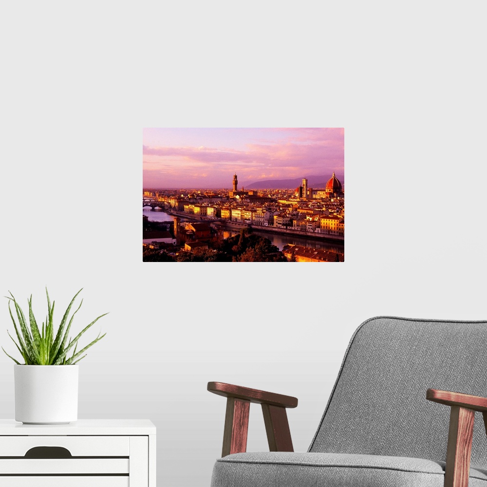 A modern room featuring Italy, Florence, Firenze, Tuscany, A view of the town from Piazzale Michelangelo
