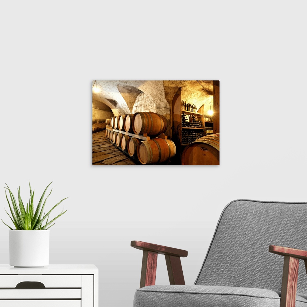 A modern room featuring Italy, Friuli-Venezia Giulia, Collio, Cormons, Wine cellars at the Edi Keber winery
