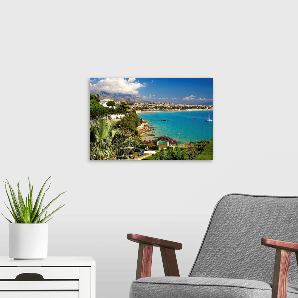 A modern room featuring Italy, Gaeta, Landscape with Serapo beach in the background