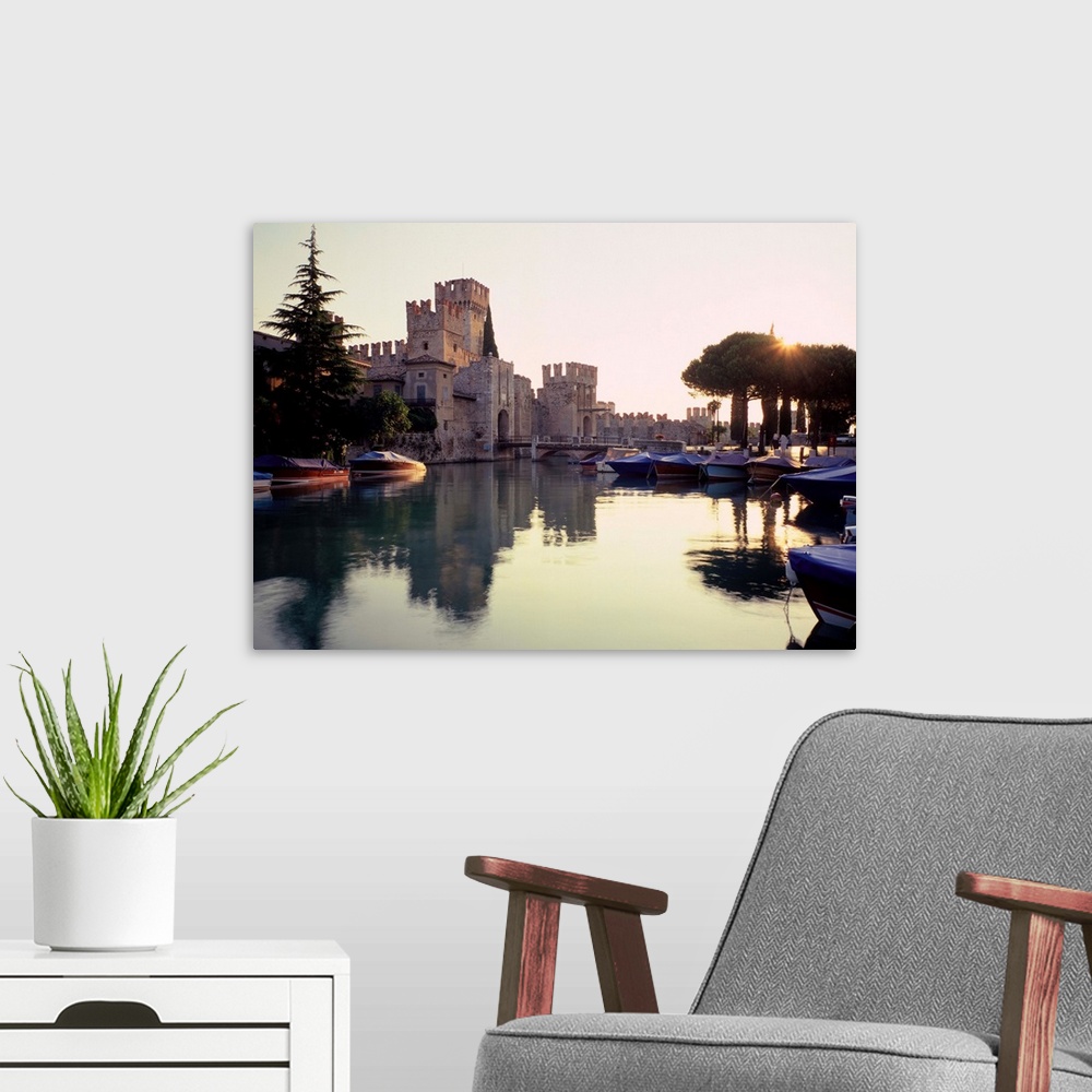A modern room featuring Italy, Lake Garda, Sirmione, castle
