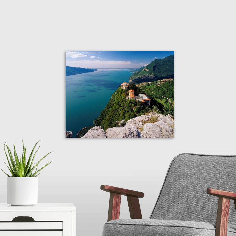 A modern room featuring Italy, Lake Garda, Tignale, Santuario di Montecastello and lake