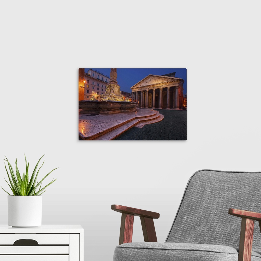A modern room featuring Italy, Latium, Roma district, Rome, Pantheon, Piazza della Rotonda at dawn.