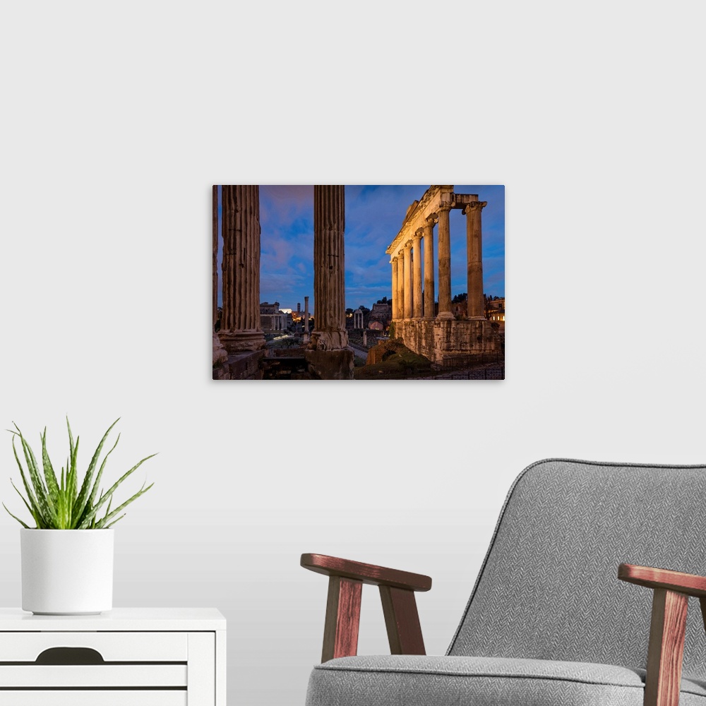 A modern room featuring Italy, Latium, Roma district, Rome, Roman Forum, Temple of Saturn.